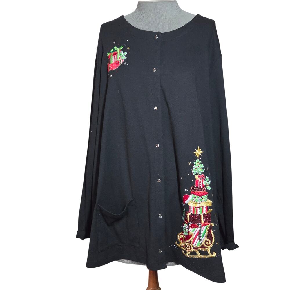 Quacker Factory Snap Up Christmas Holiday Cotton Blend Cardigan Size  3X
